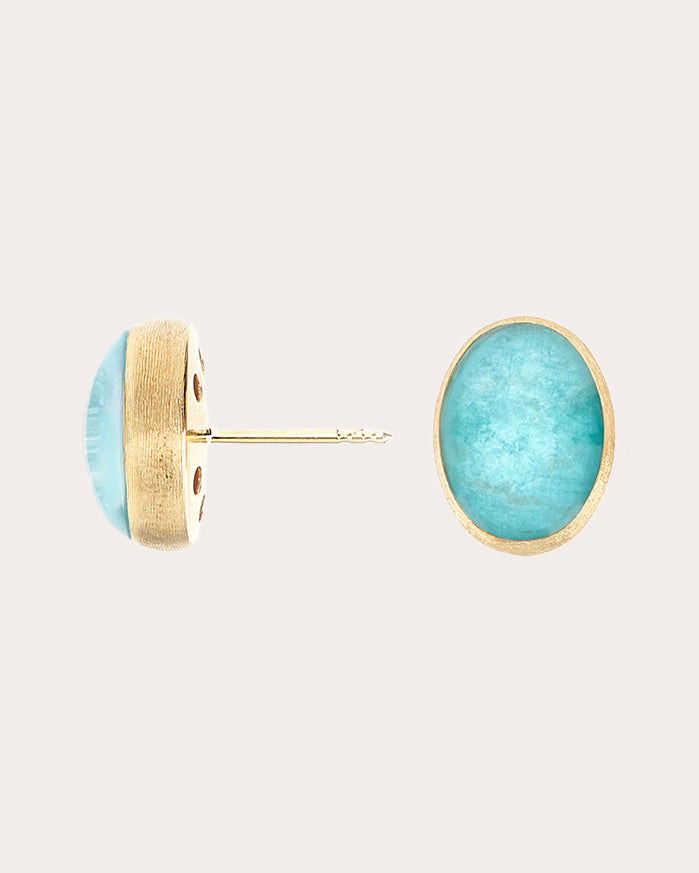 Boules 18K Gold Amazonite and Rock Crystal Stud Earrings