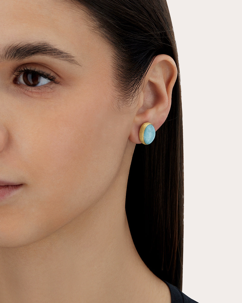 Boules 18K Gold Amazonite and Rock Crystal Stud Earrings
