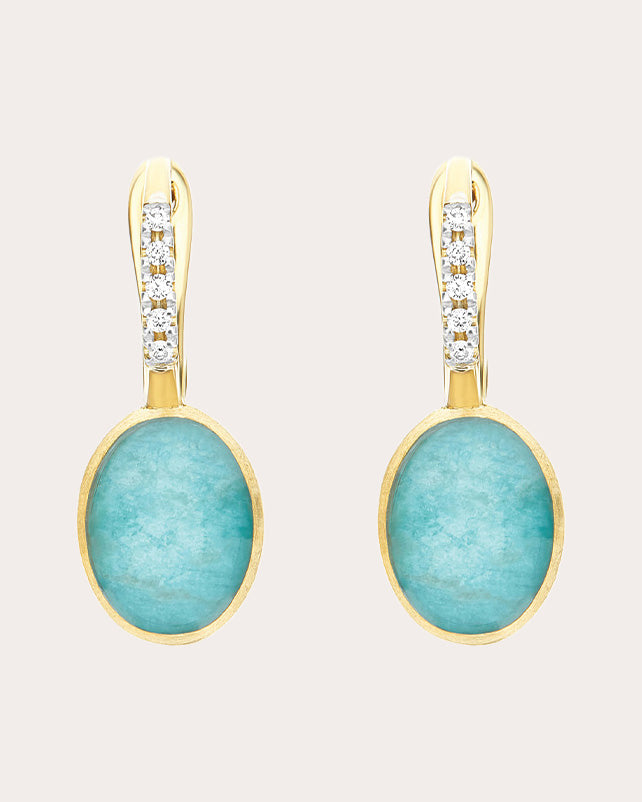 Small Anice 18K Gold Amazonite Rock Crystal and Diamond Earrings