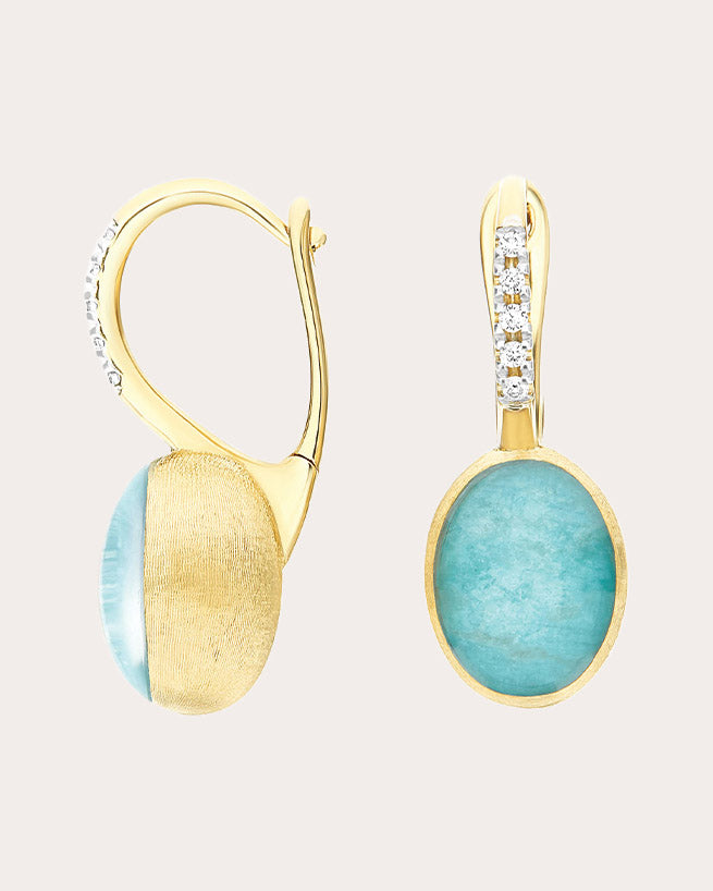 Small Anice 18K Gold Amazonite Rock Crystal and Diamond Earrings