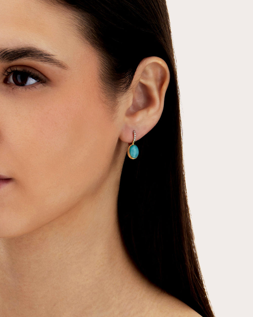 Small Anice 18K Gold Amazonite Rock Crystal and Diamond Earrings