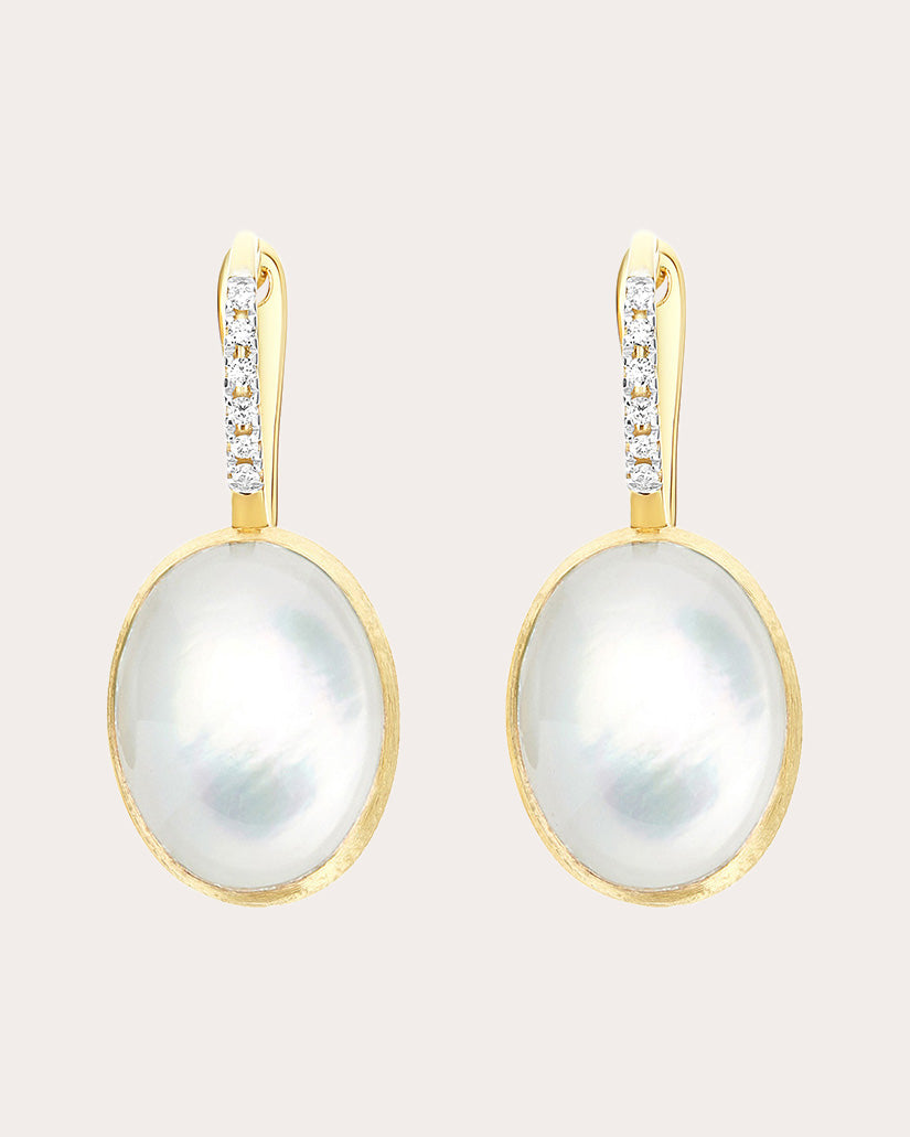 Medium Ciliegine 18K Gold Mother of Pearl Rock Crystal and Diamond Earrings