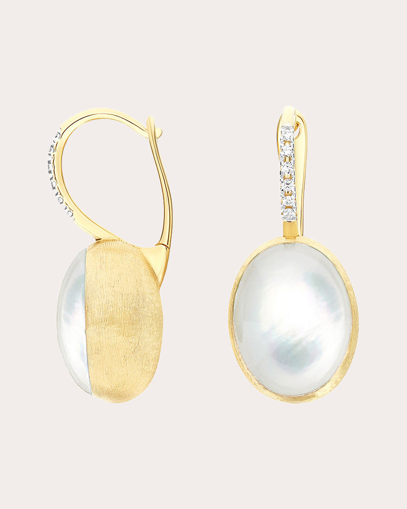 Medium Ciliegine 18K Gold Mother of Pearl Rock Crystal and Diamond Earrings