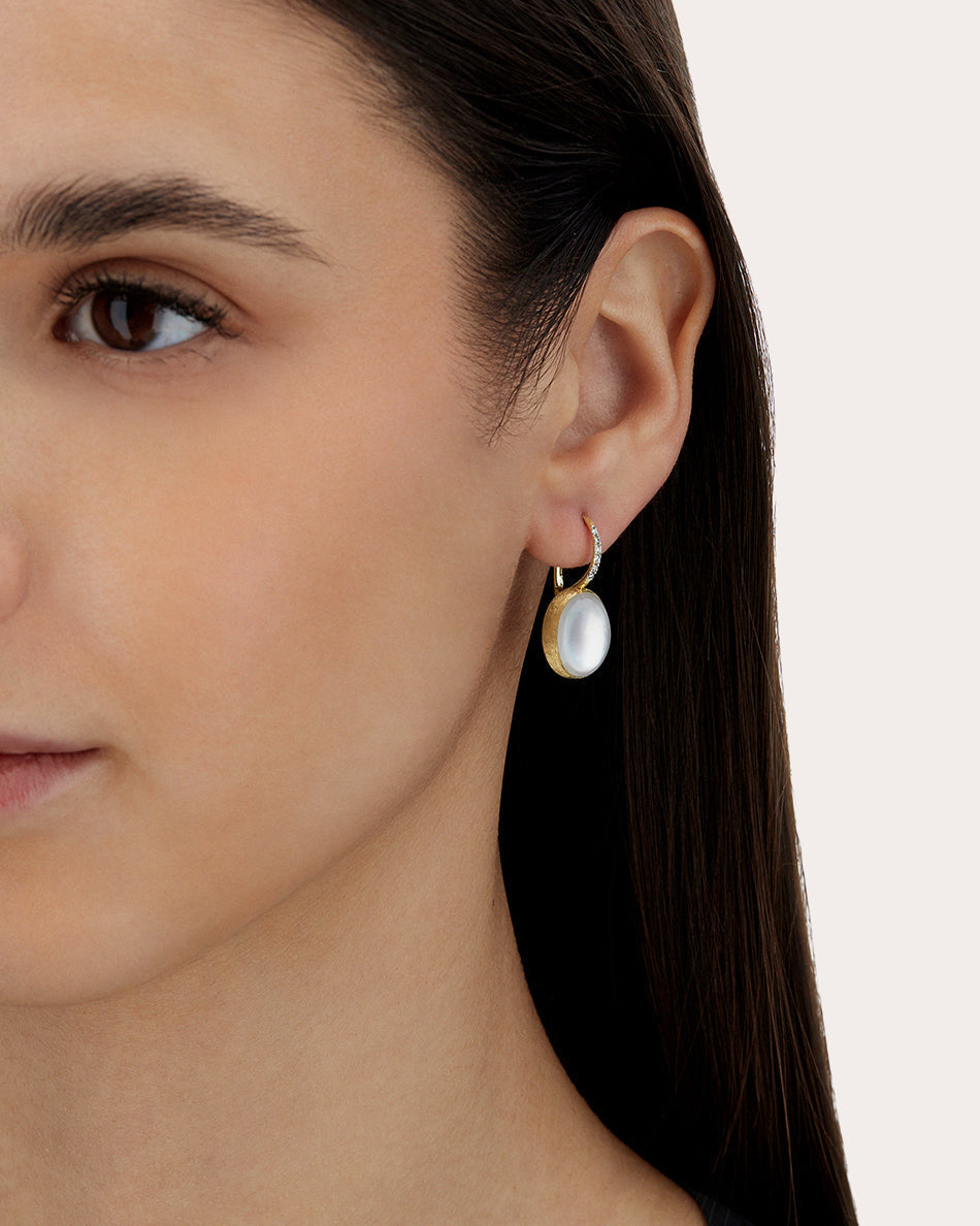 Medium Ciliegine 18K Gold Mother of Pearl Rock Crystal and Diamond Earrings