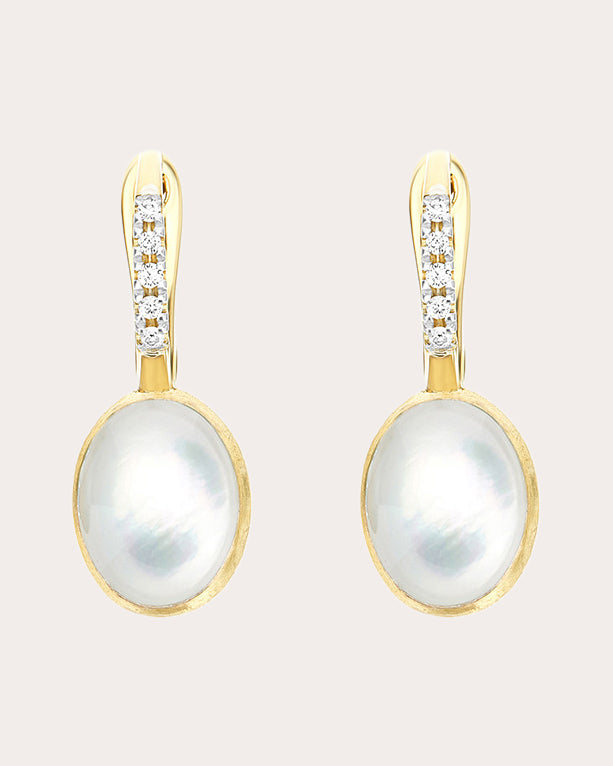 Small Ciliegine 18K Gold Mother of Pearl Rock Crystal and Diamond Earrings