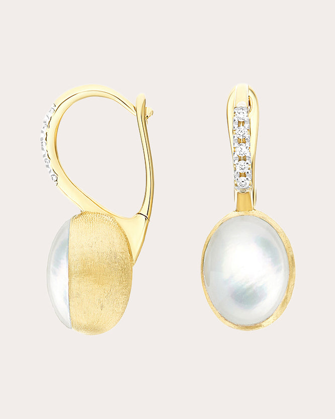Small Ciliegine 18K Gold Mother of Pearl Rock Crystal and Diamond Earrings