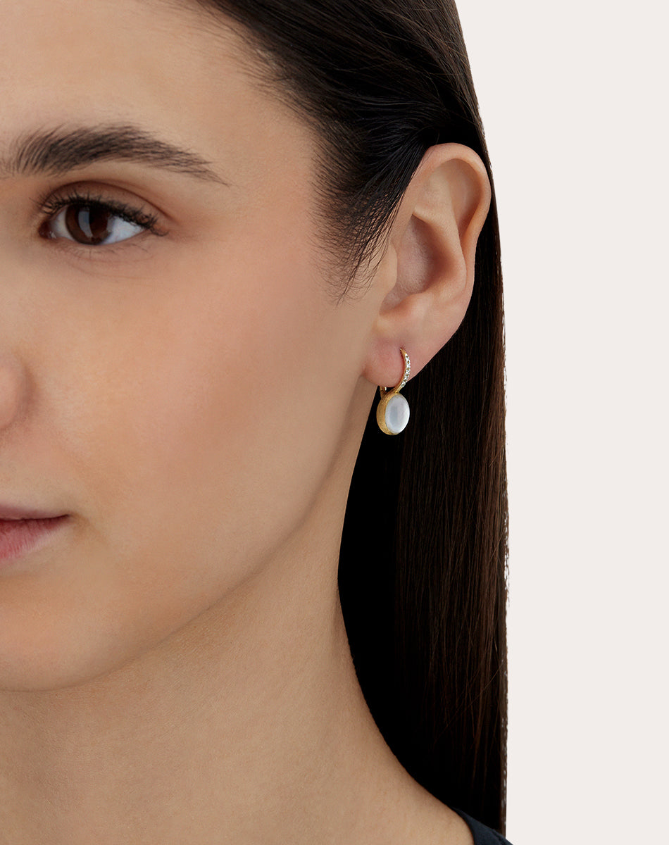 Small Ciliegine 18K Gold Mother of Pearl Rock Crystal and Diamond Earrings