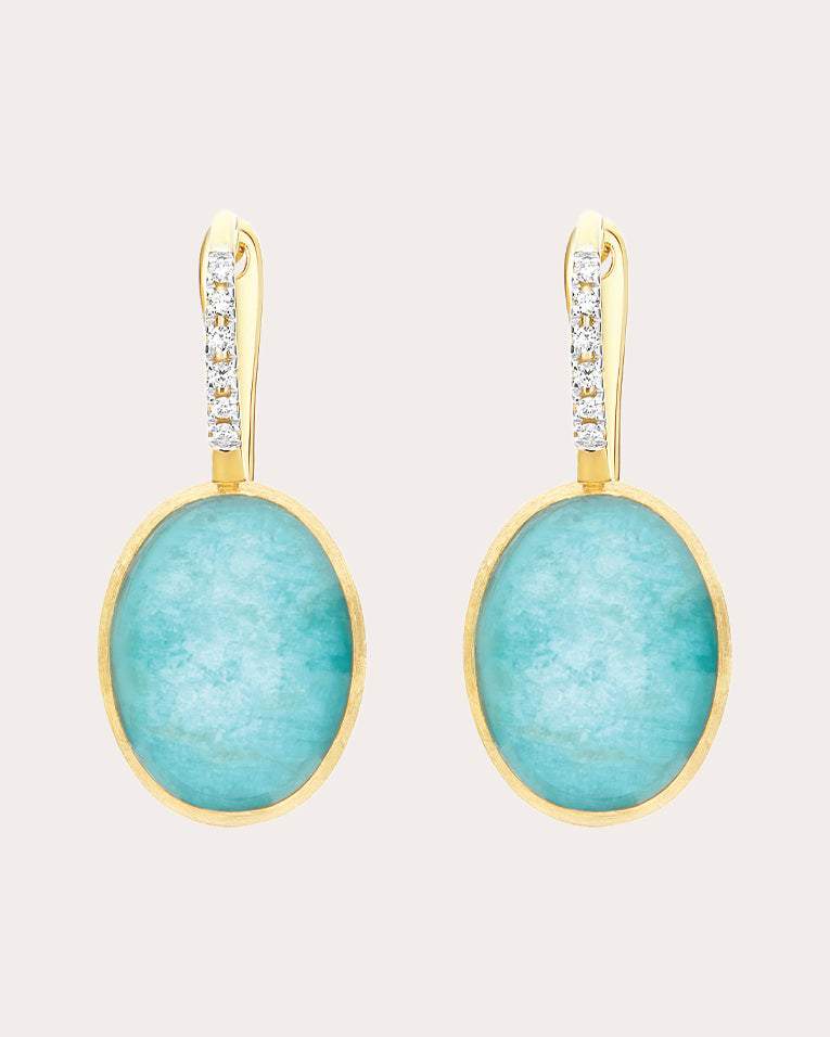 Medium Anice 18K Gold Amazonite Rock Crystal and Diamond Earrings