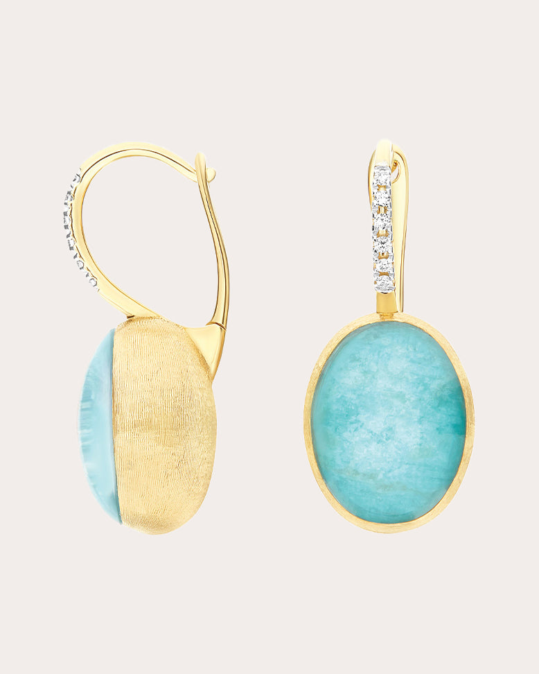 Medium Anice 18K Gold Amazonite Rock Crystal and Diamond Earrings