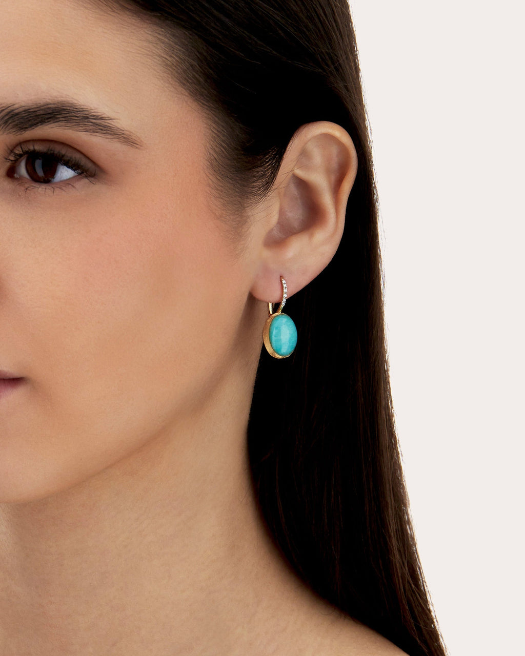 Medium Anice 18K Gold Amazonite Rock Crystal and Diamond Earrings