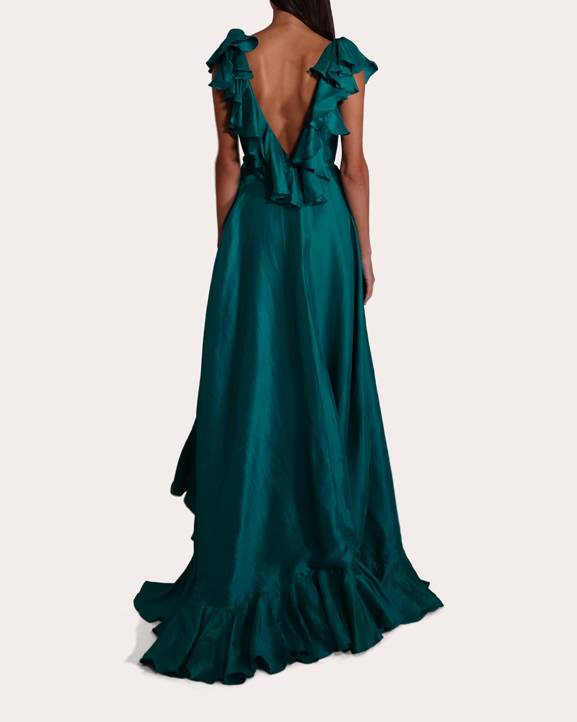 Ollie Ruffled Wrap-Effect Silk Gown