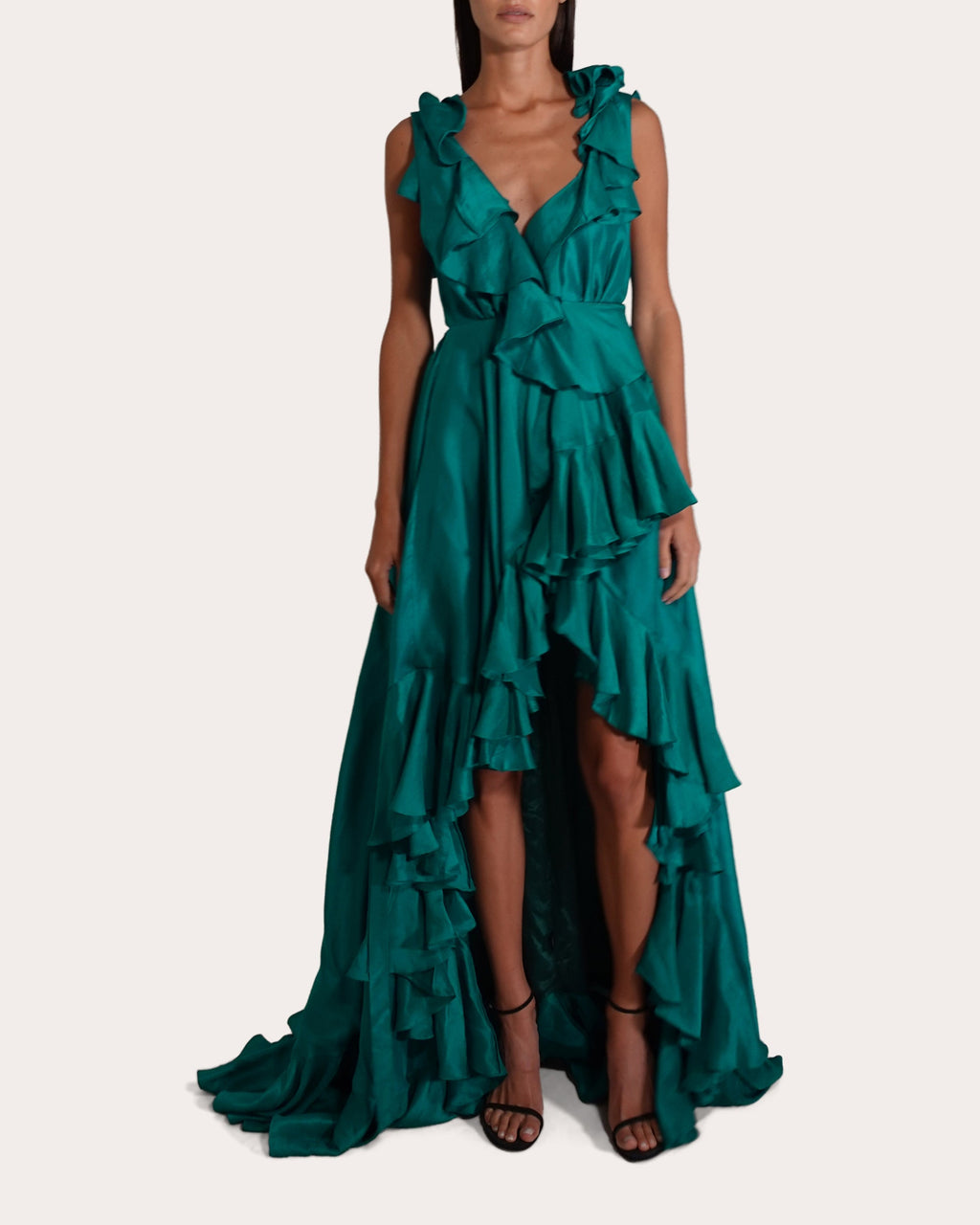 Ollie Ruffled Wrap-Effect Silk Gown