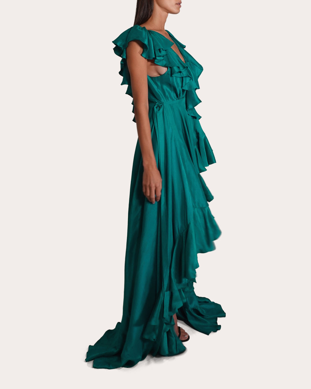 Ollie Ruffled Wrap-Effect Silk Gown