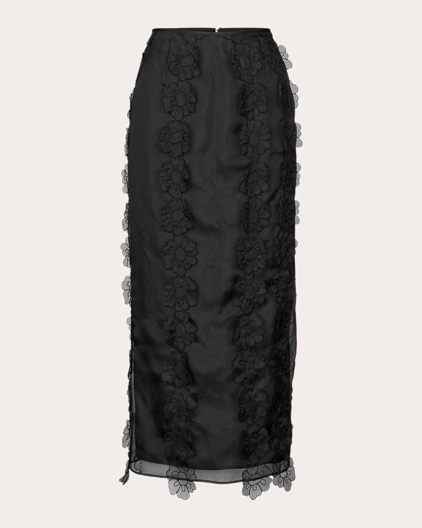 Olympia Floral-Appliquéd Midi Skirt