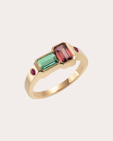 Orb 14K Gold Tourmaline and Ruby Ring
