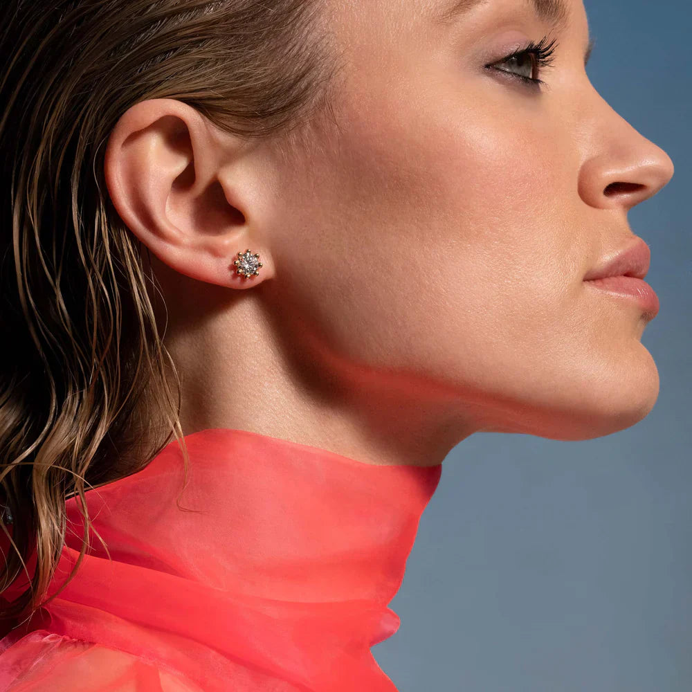 Large 18K Gold Lab-Grown Diamond Beaded Stud Earrings