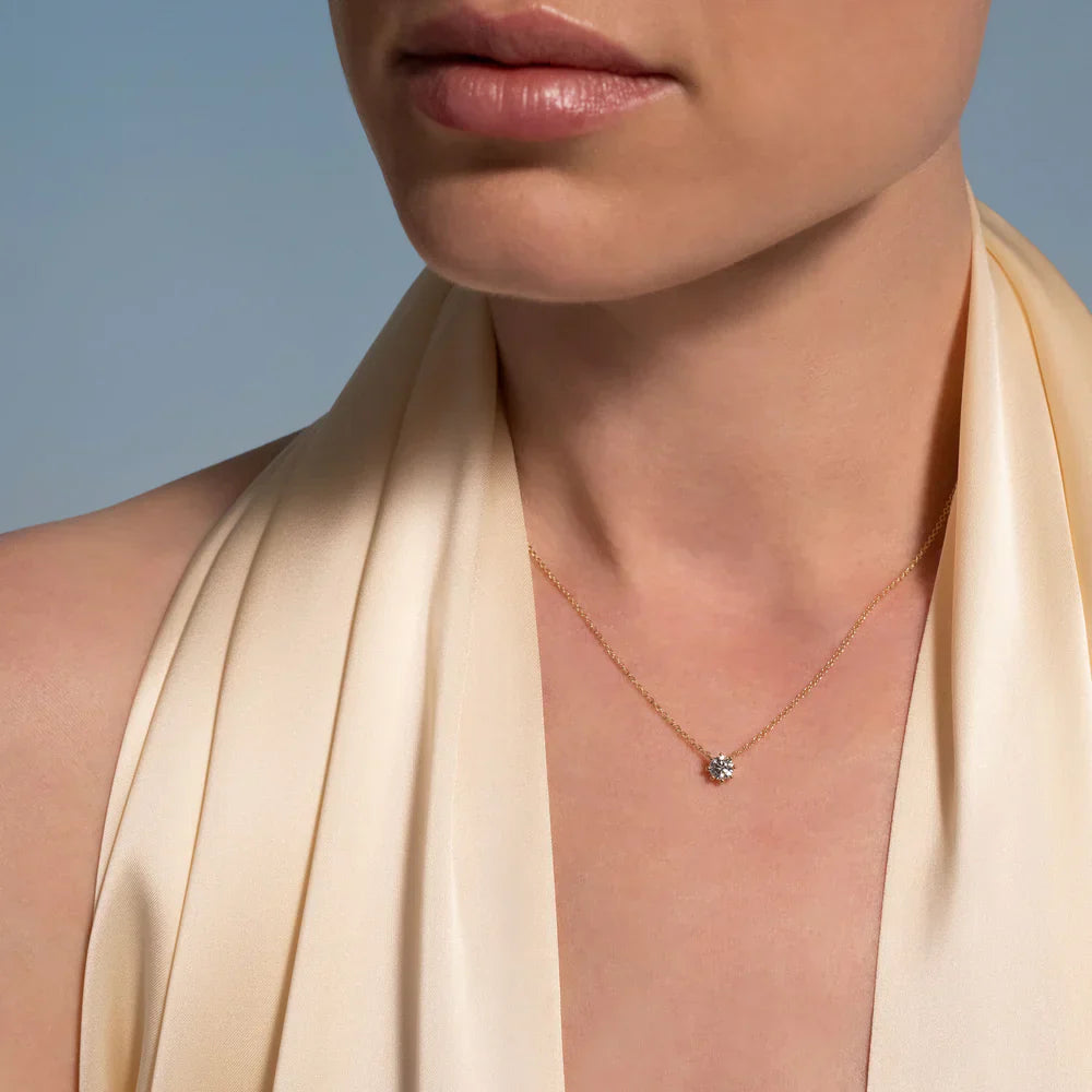 Small 18K Gold Lab-Grown Diamond Beaded Pendant Necklace