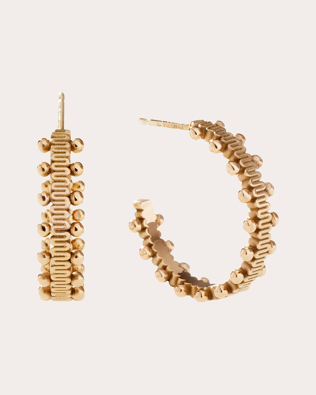 Medium 18K Gold Beaded Hoop Earrings