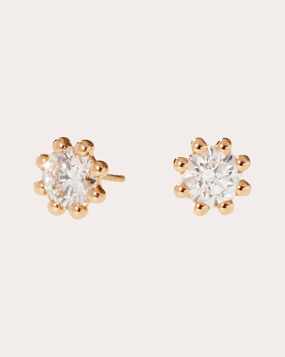 Small 18K Gold Lab-Grown Diamond Beaded Stud Earrings