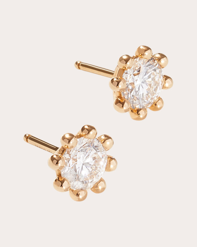 Large 18K Gold Lab-Grown Diamond Beaded Stud Earrings