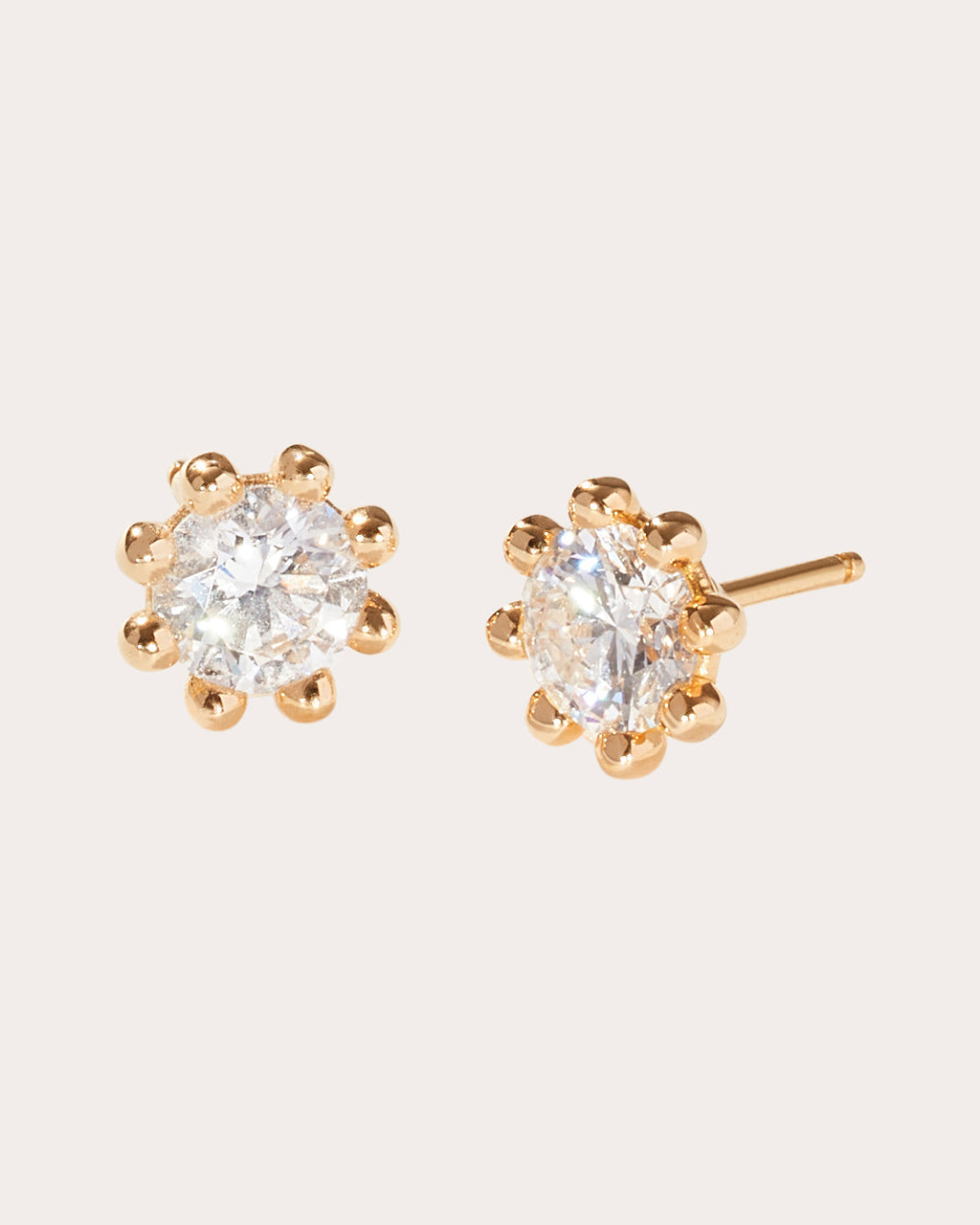 Large 18K Gold Lab-Grown Diamond Beaded Stud Earrings