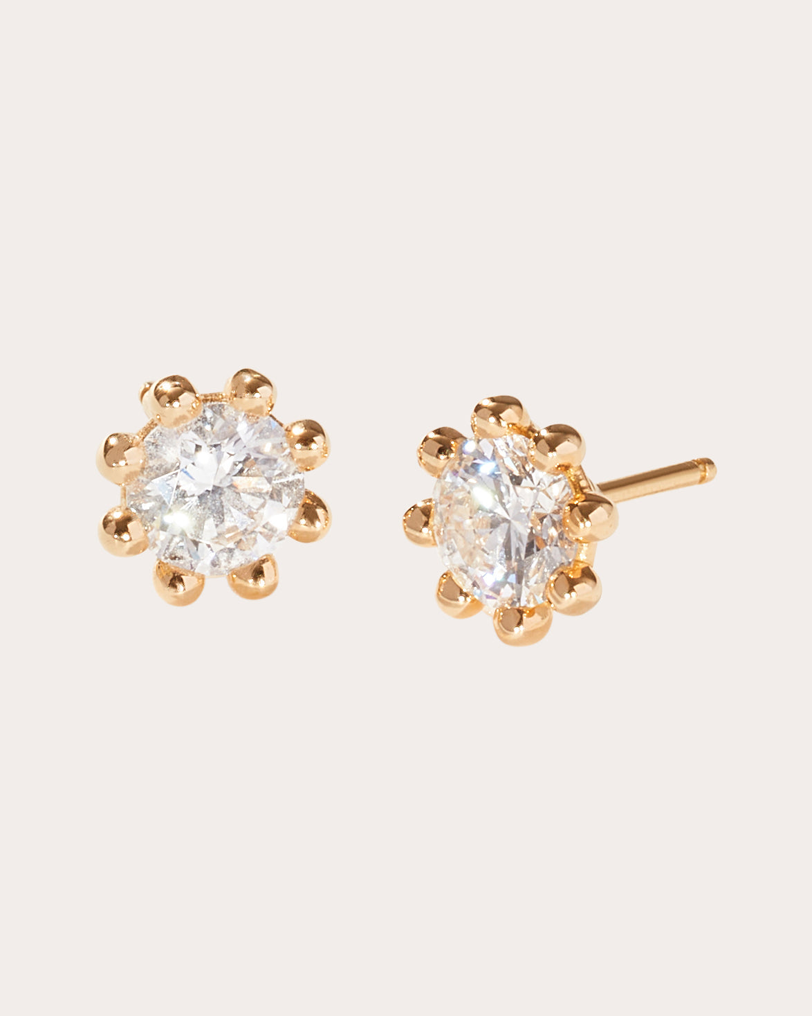 Large 18K Gold Lab-Grown Diamond Beaded Stud Earrings