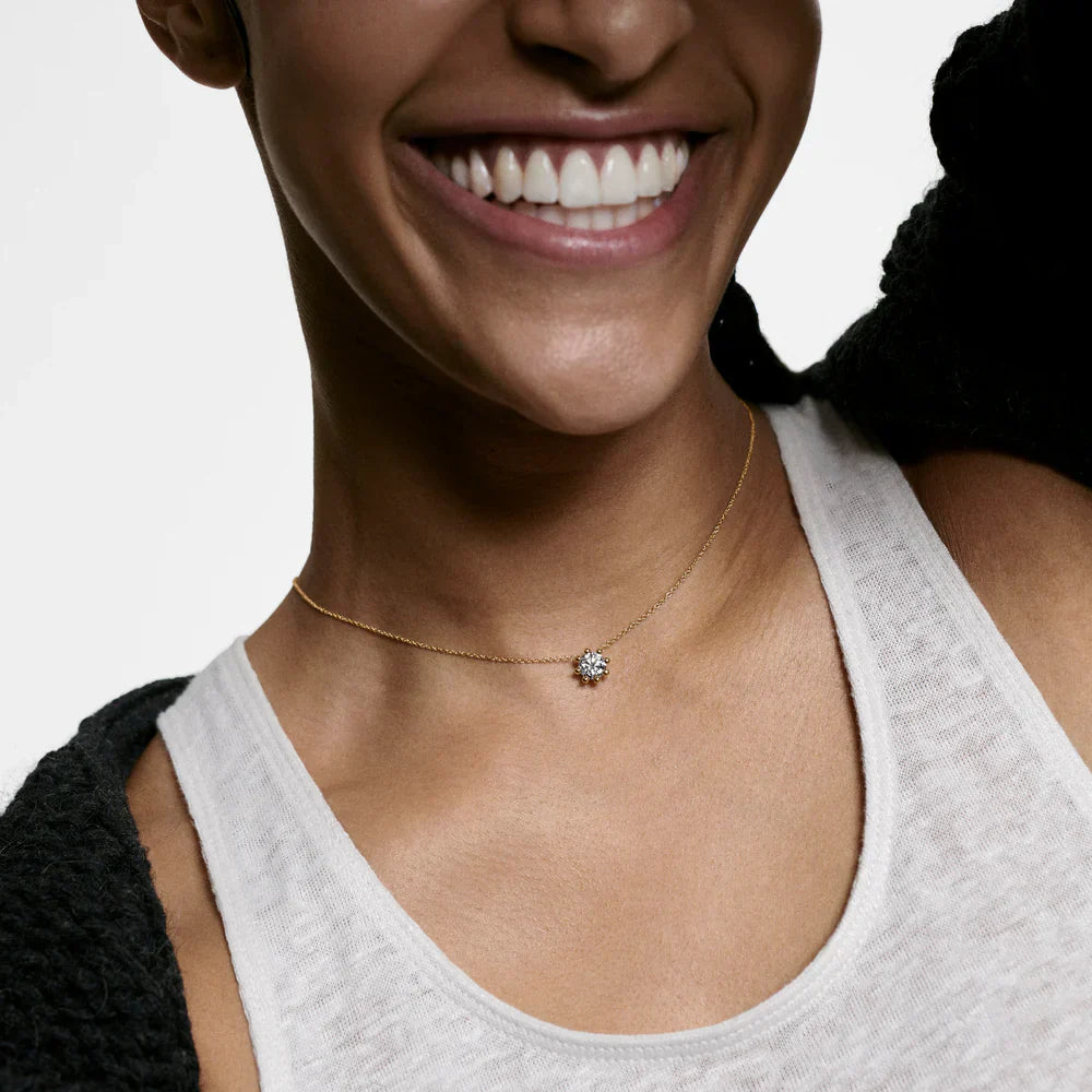 Medium 18K Gold Lab-Grown Diamond Beaded Solitaire Necklace