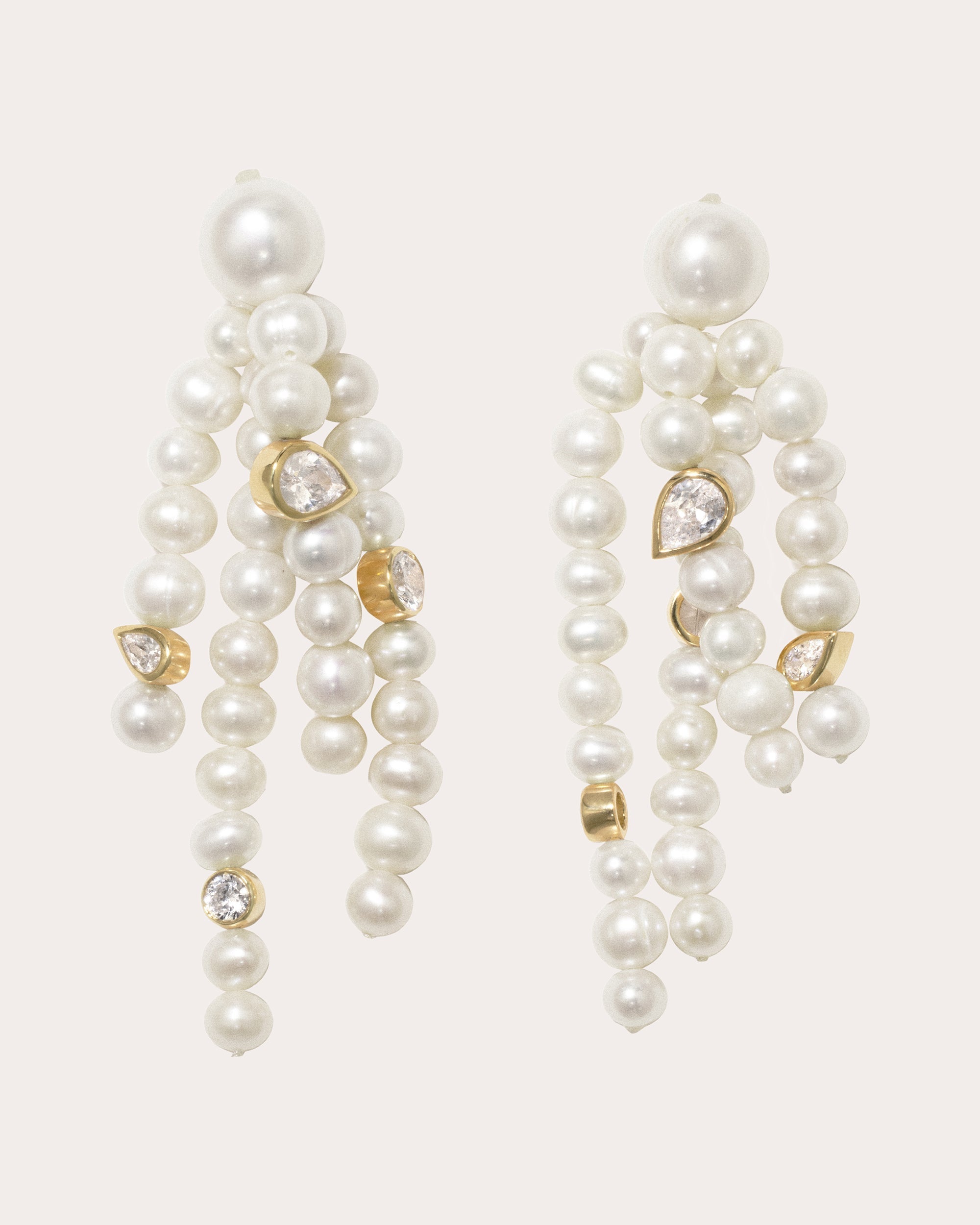 Cubic Zirconia & Freshwater Pearl Tassel Drop Earrings