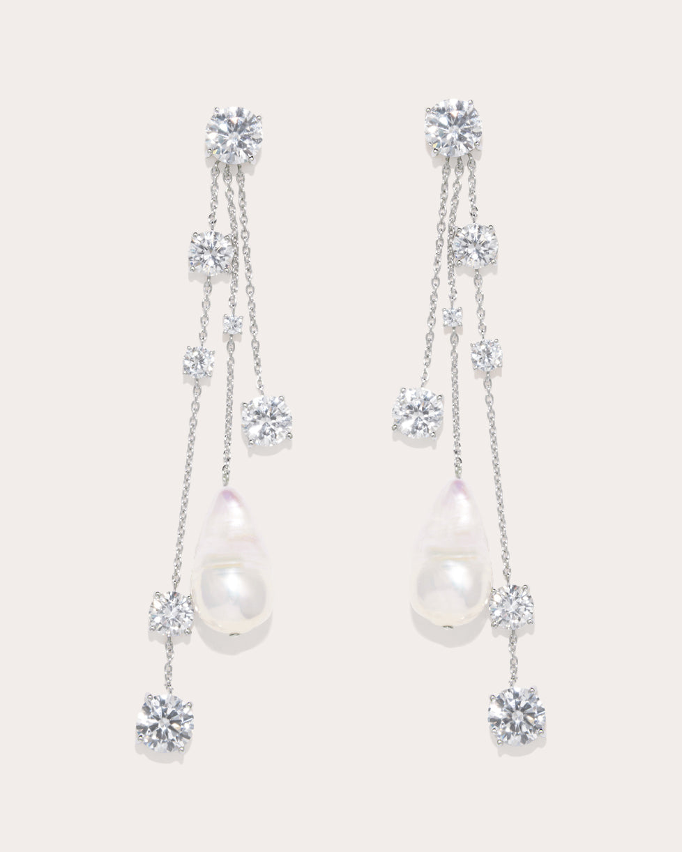 Bonafide Madness Rhodium-Plated Silver Baroque Pearl and Cubic Zirconia Earrings