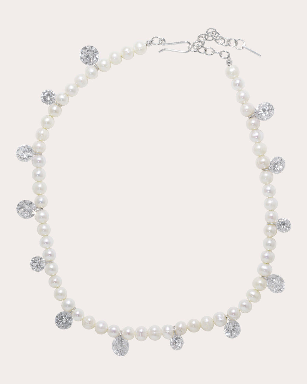 Sterling Silver Freshwater Pearl and Cubic Zirconia Necklace