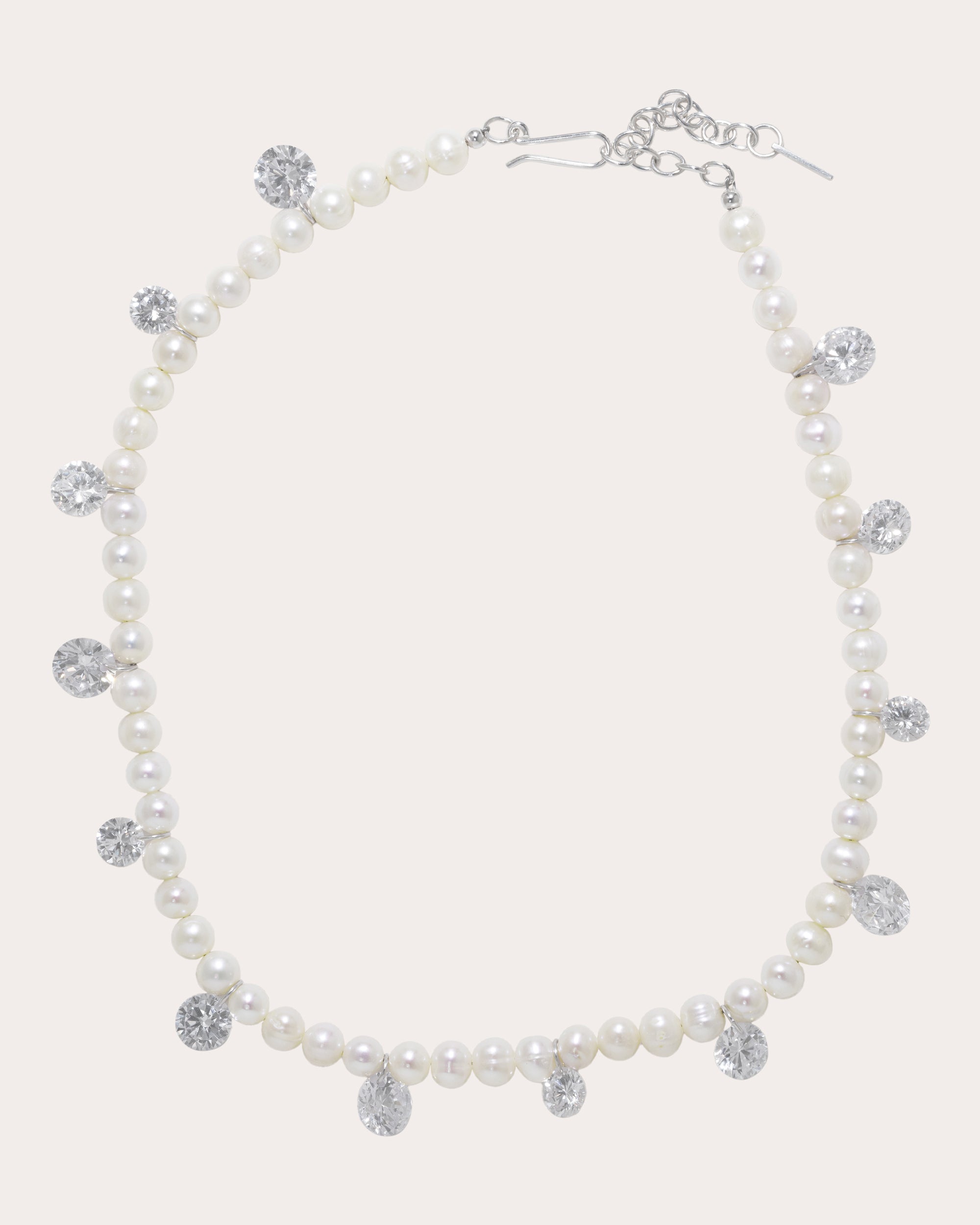 Sterling Silver Freshwater Pearl and Cubic Zirconia Necklace