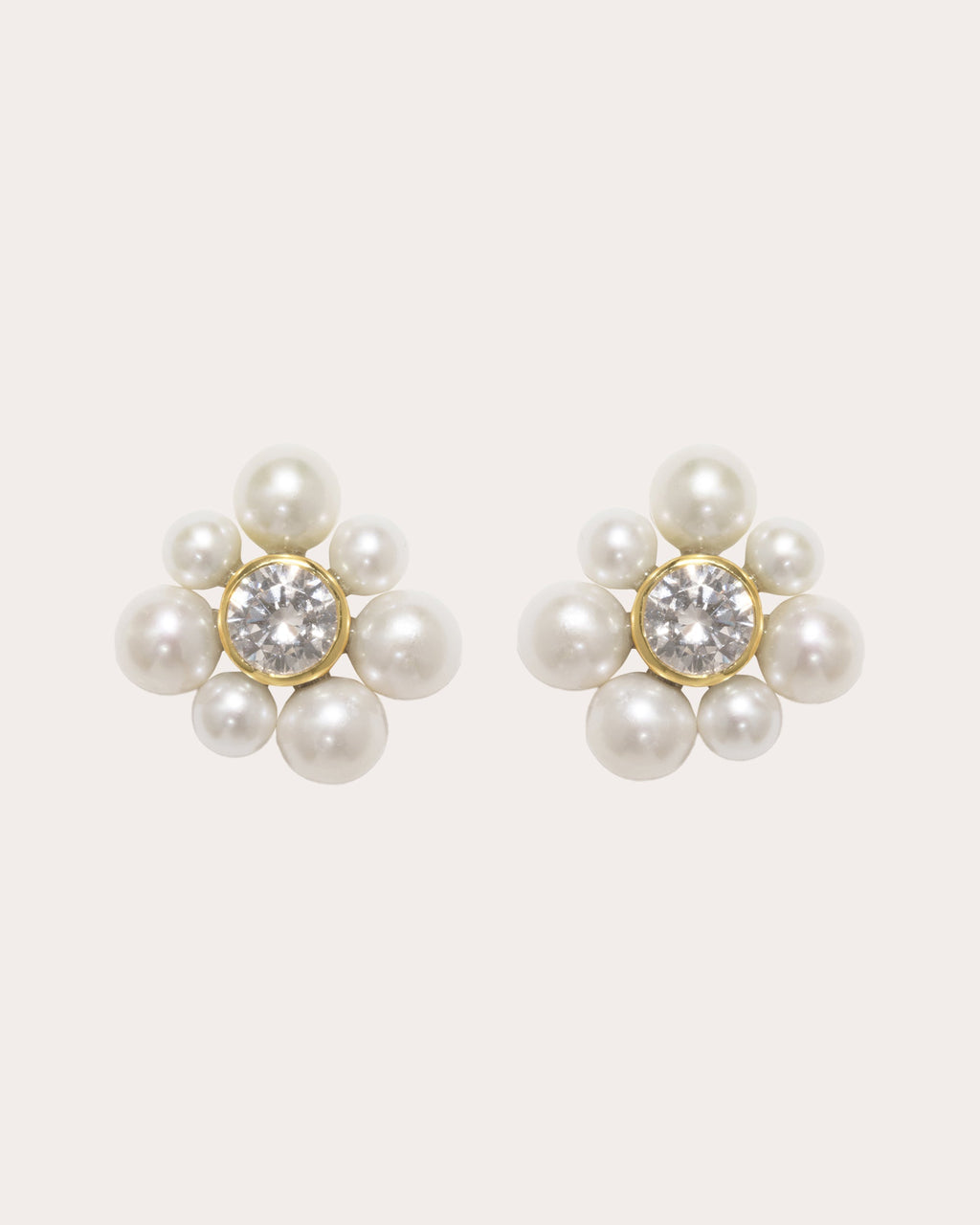 18K Gold-Vermeil Freshwater Pearl and Cubic Zirconia Stud Earrings