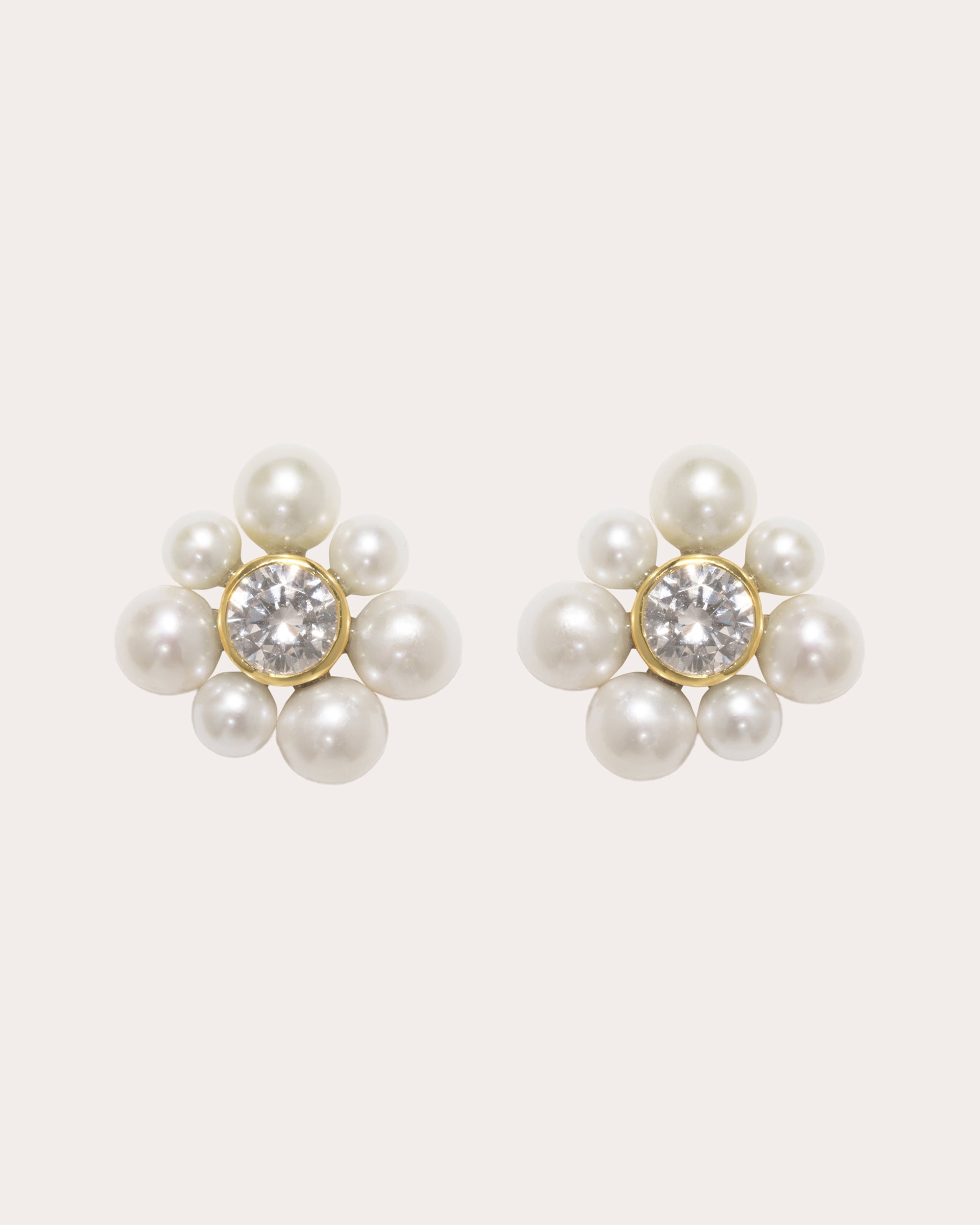 18K Gold-Vermeil Freshwater Pearl and Cubic Zirconia Stud Earrings