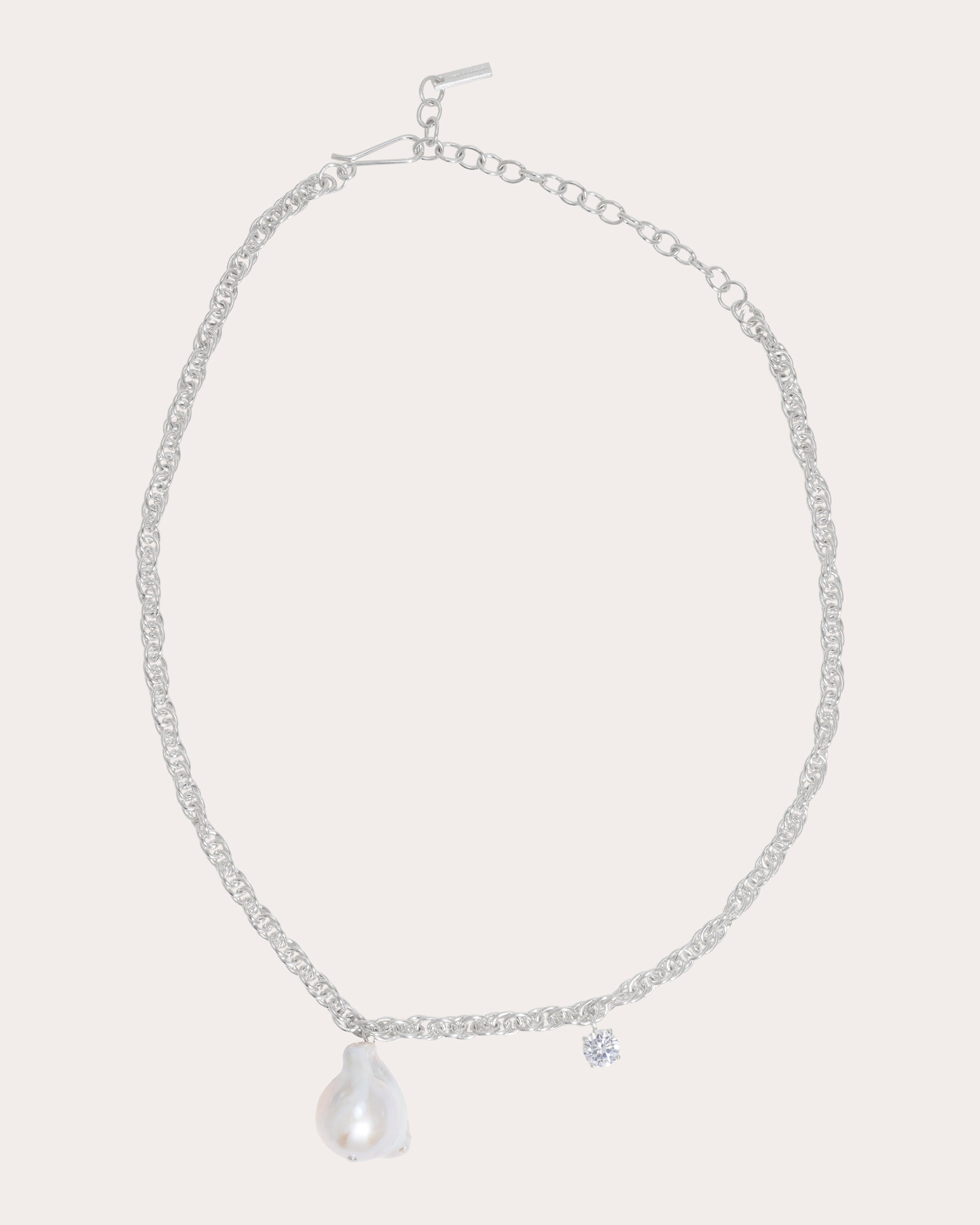 Sterling Silver Baroque Pearl and Cubic Zirconia Necklace