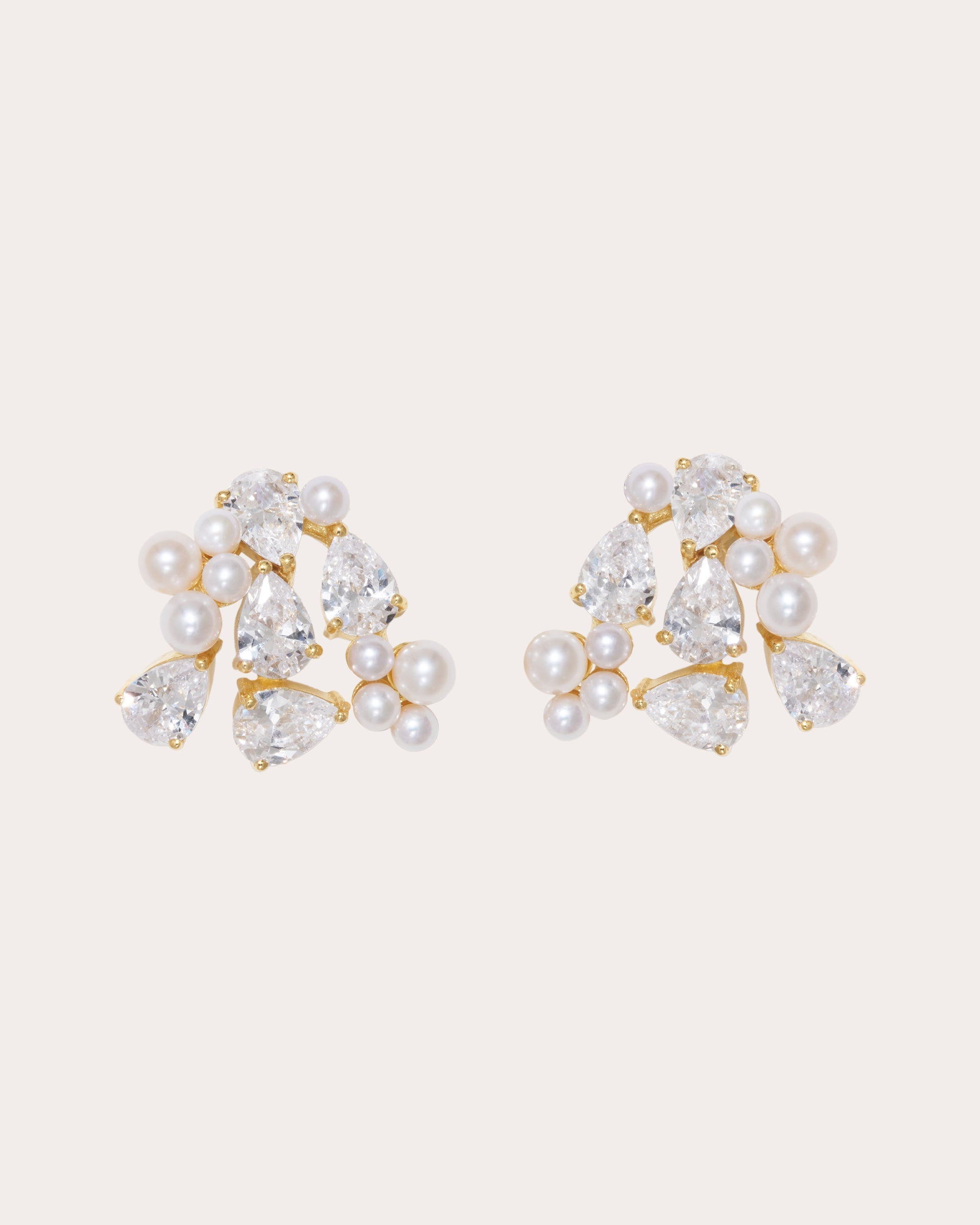 18K Gold-Plated Silver Freshwater Pearl and Cubic Zirconia Earrings