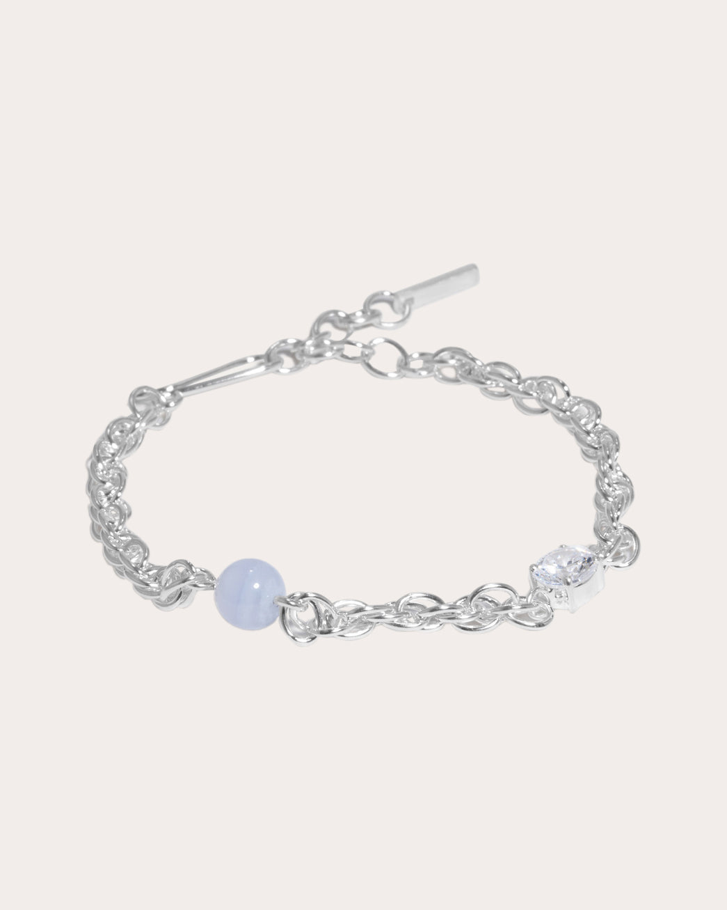 Sterling Silver Blue Lace Agate and Cubic Zirconia Bracelet