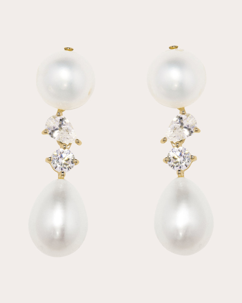 18K Gold-Plated Sterling Silver Freshwater Pearl and Cubic Zirconia Earrings