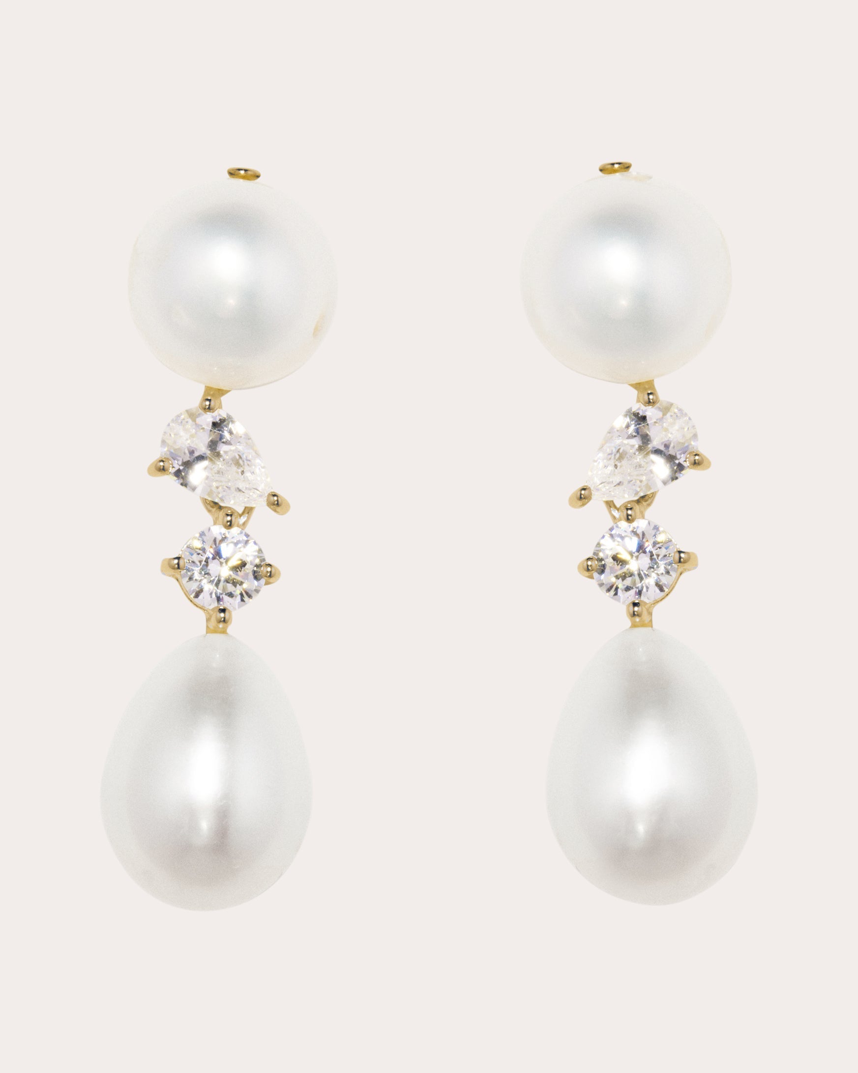 18K Gold-Plated Sterling Silver Freshwater Pearl and Cubic Zirconia Earrings