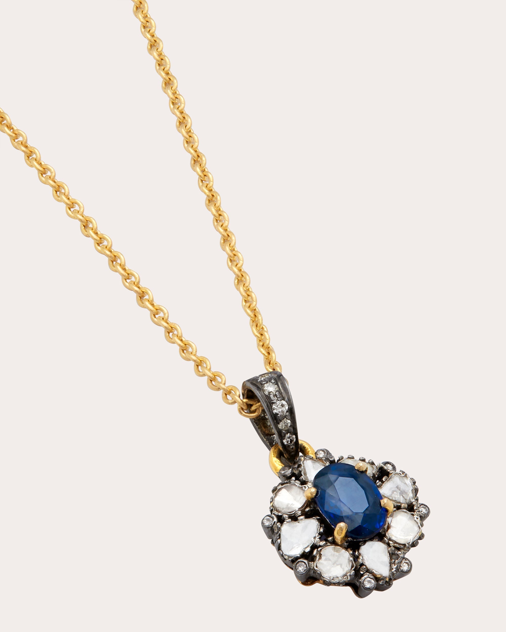 Ramadan 18K Gold Sterling Silver Sapphire and Diamond Pendant Necklace