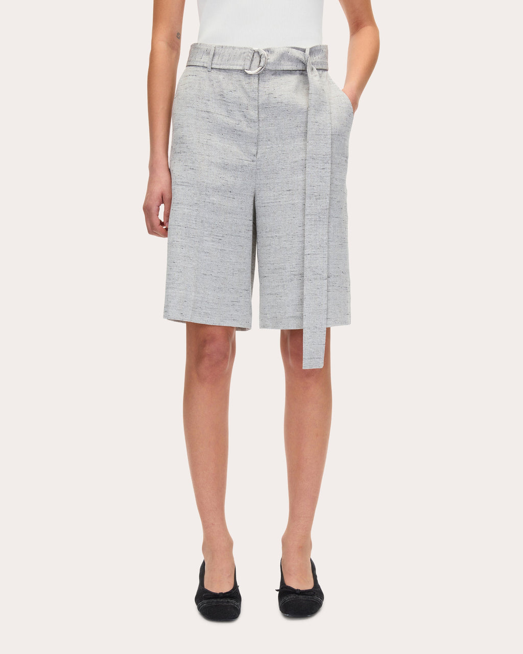 Linen-Blend Melange Shorts
