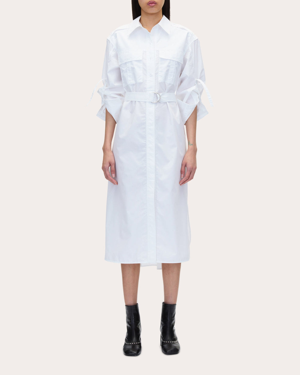 Belted Techno Poplin Midi Dress