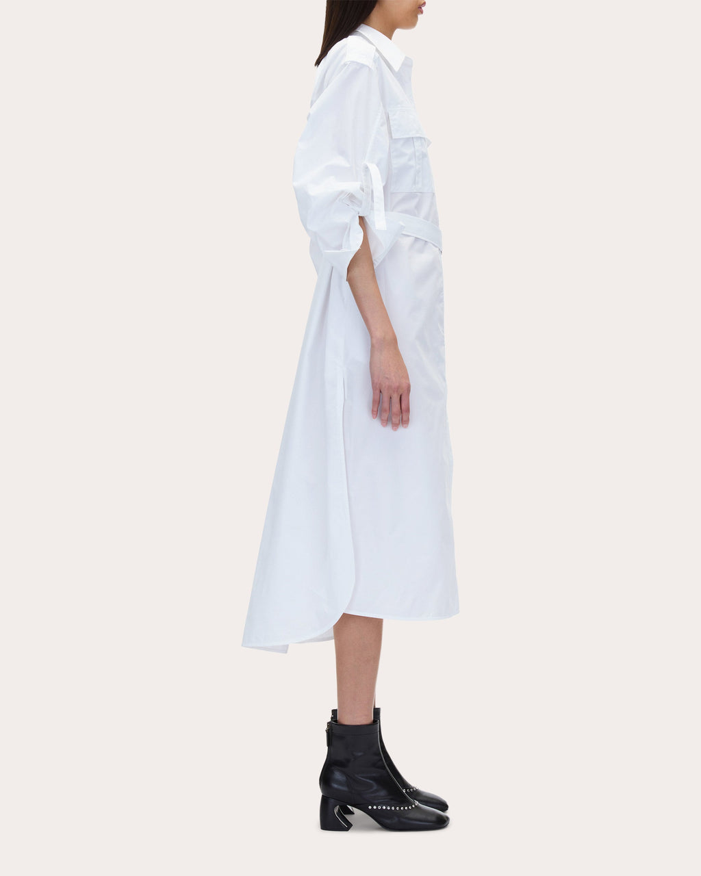 Belted Techno Poplin Midi Dress