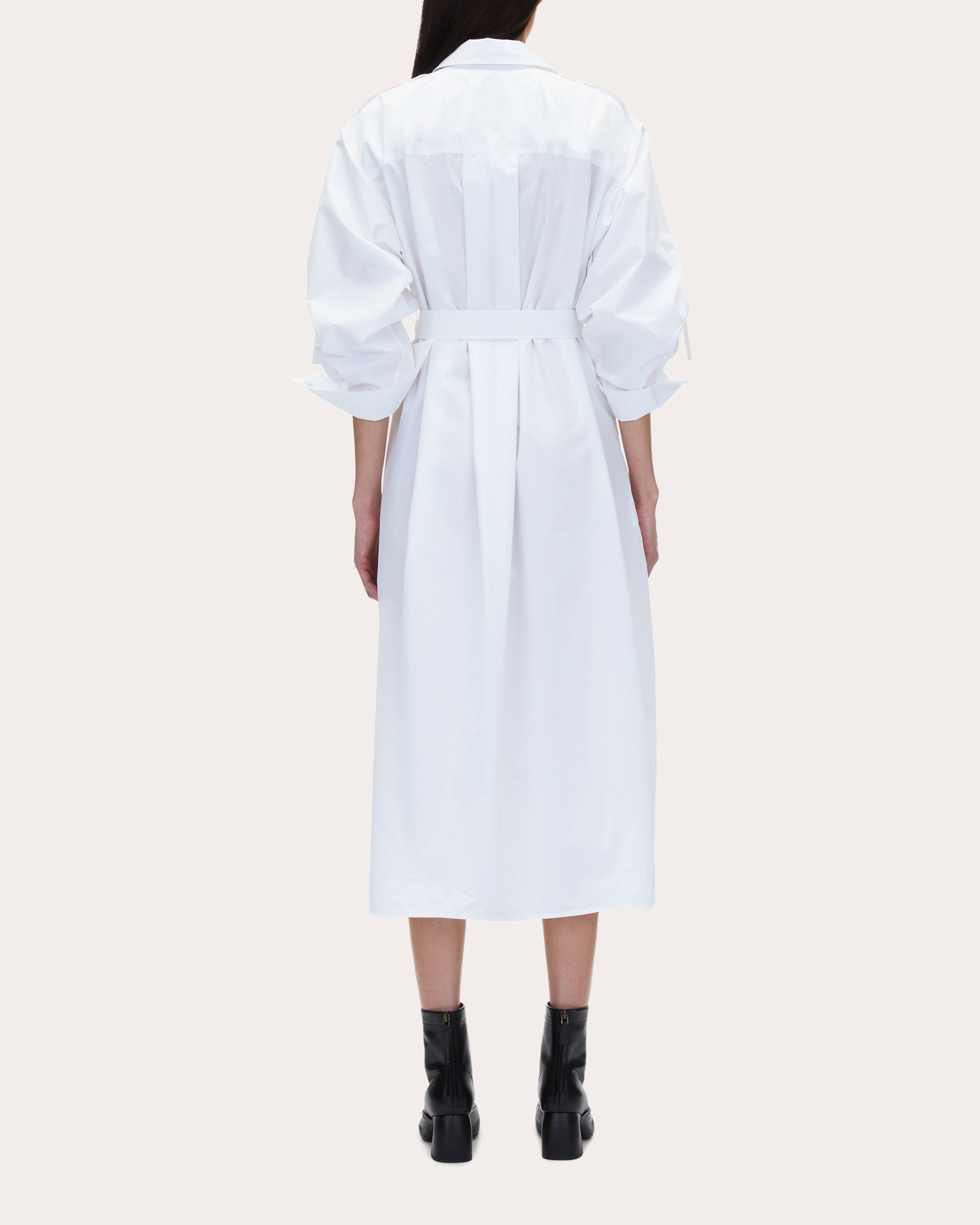 Belted Techno Poplin Midi Dress