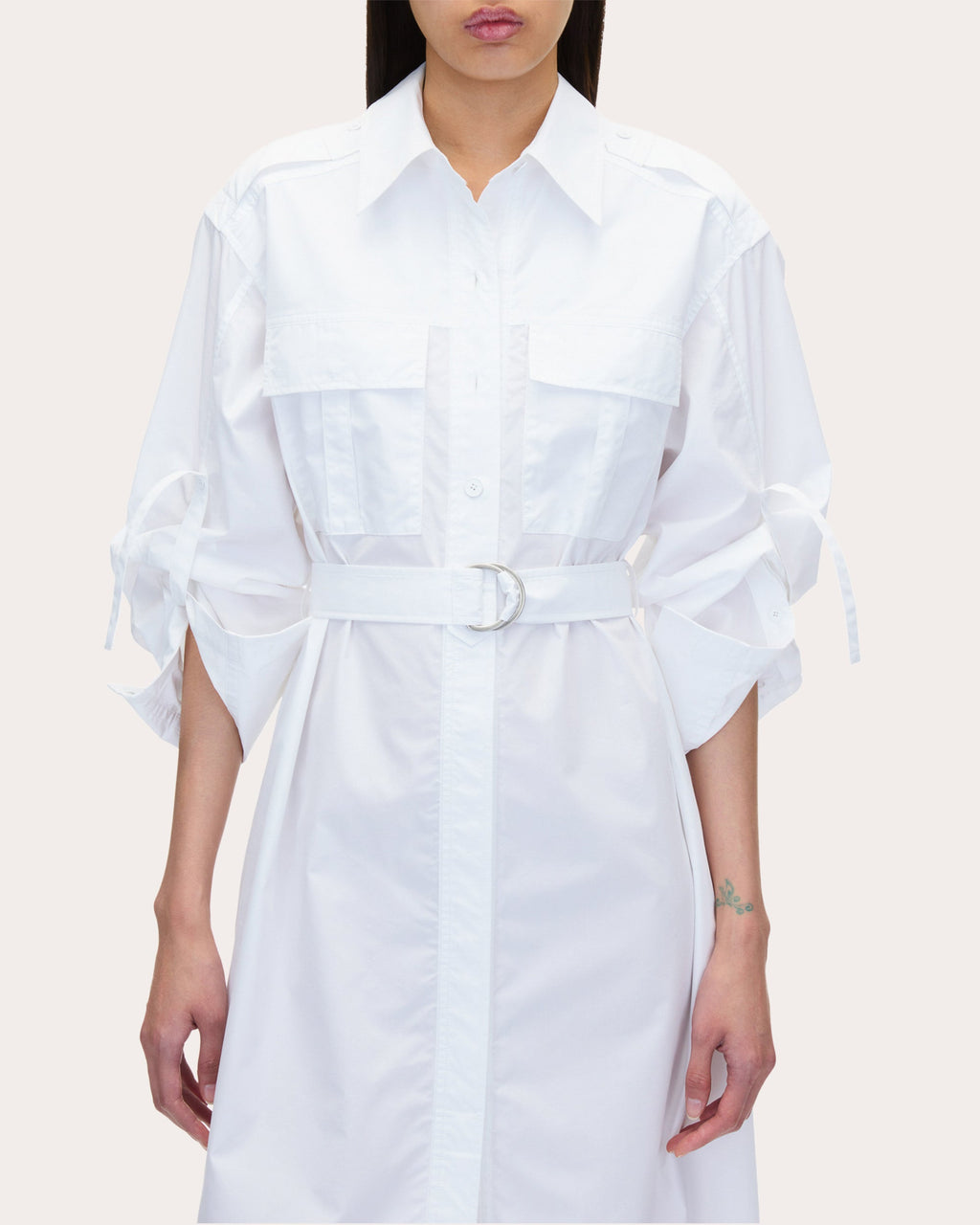 Belted Techno Poplin Midi Dress