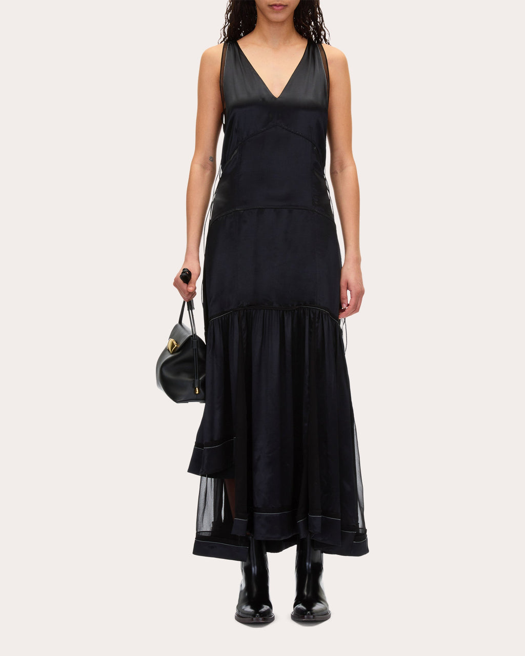 Layered Satin and Chiffon Midi Dress