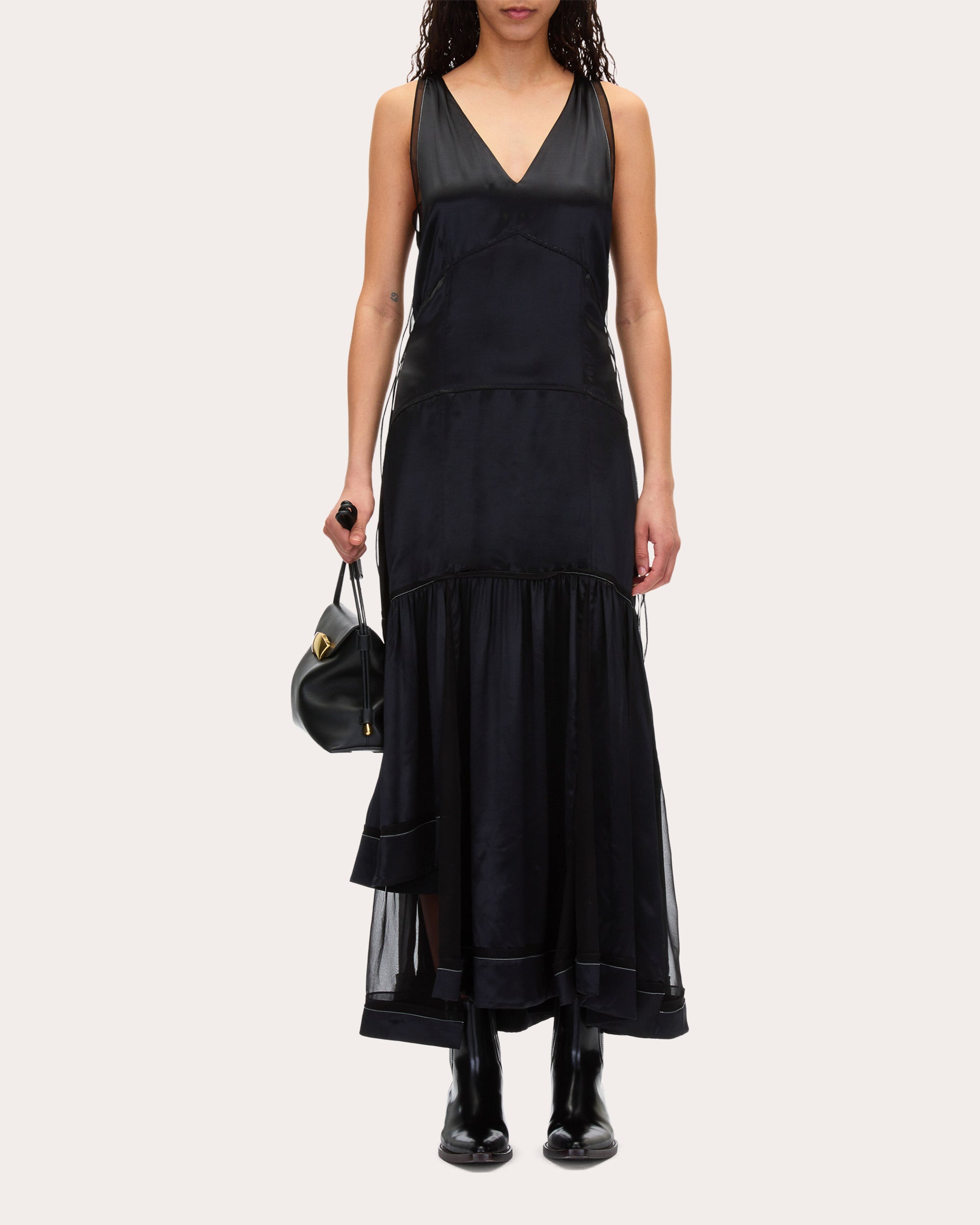 Layered Satin and Chiffon Midi Dress