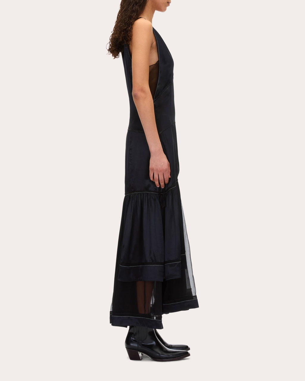 Layered Satin and Chiffon Midi Dress