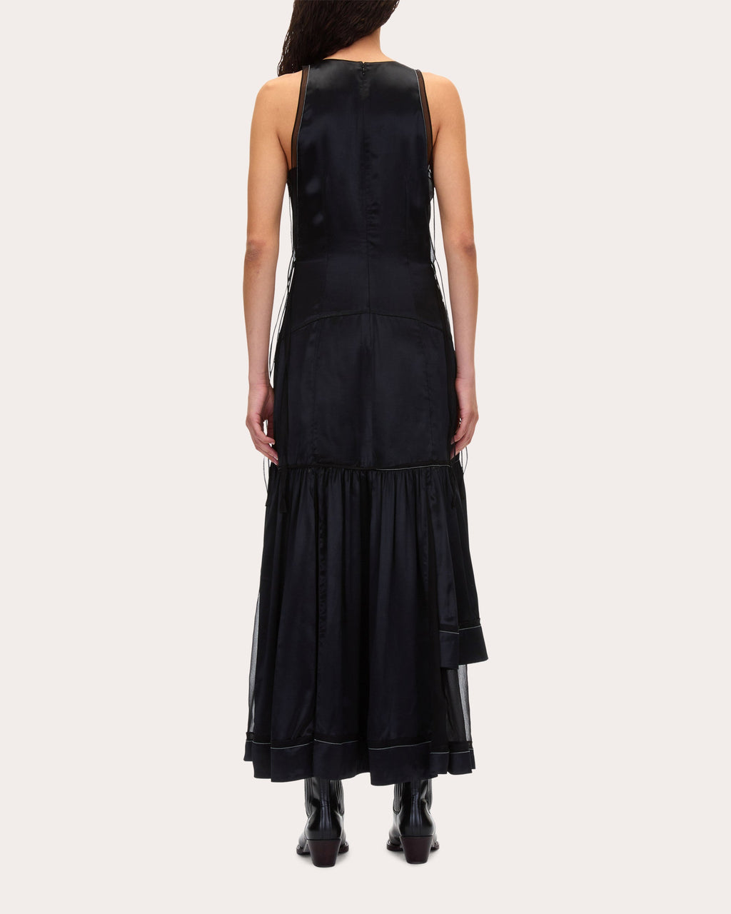 Layered Satin and Chiffon Midi Dress