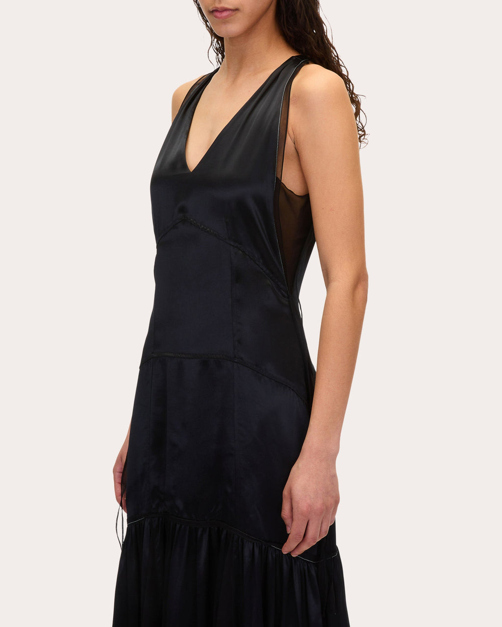 Layered Satin and Chiffon Midi Dress