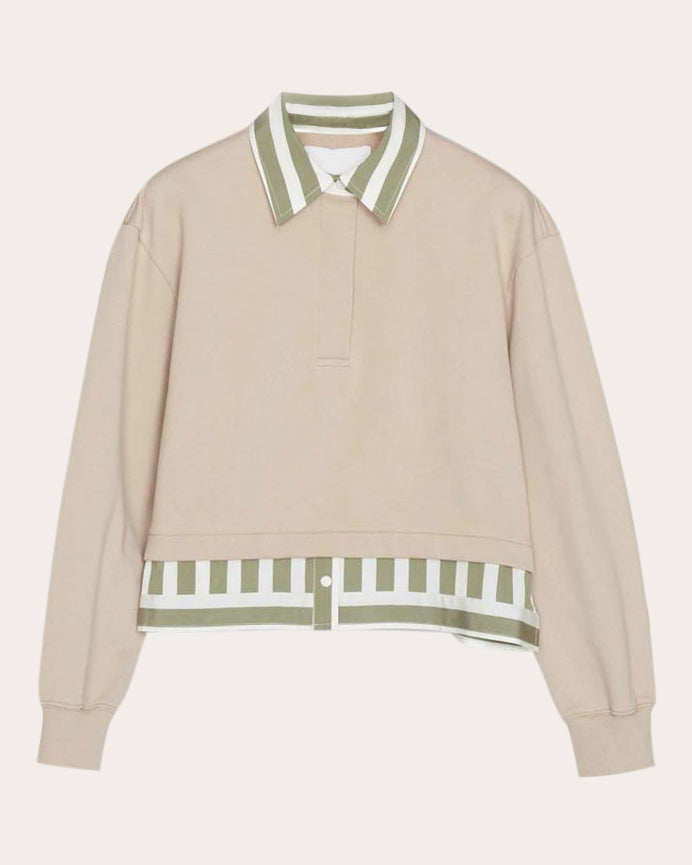 Cropped Layered Cotton Polo Sweater